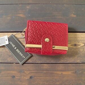 Jane & Berry Textured Red Wallet with Gold Detail NWT